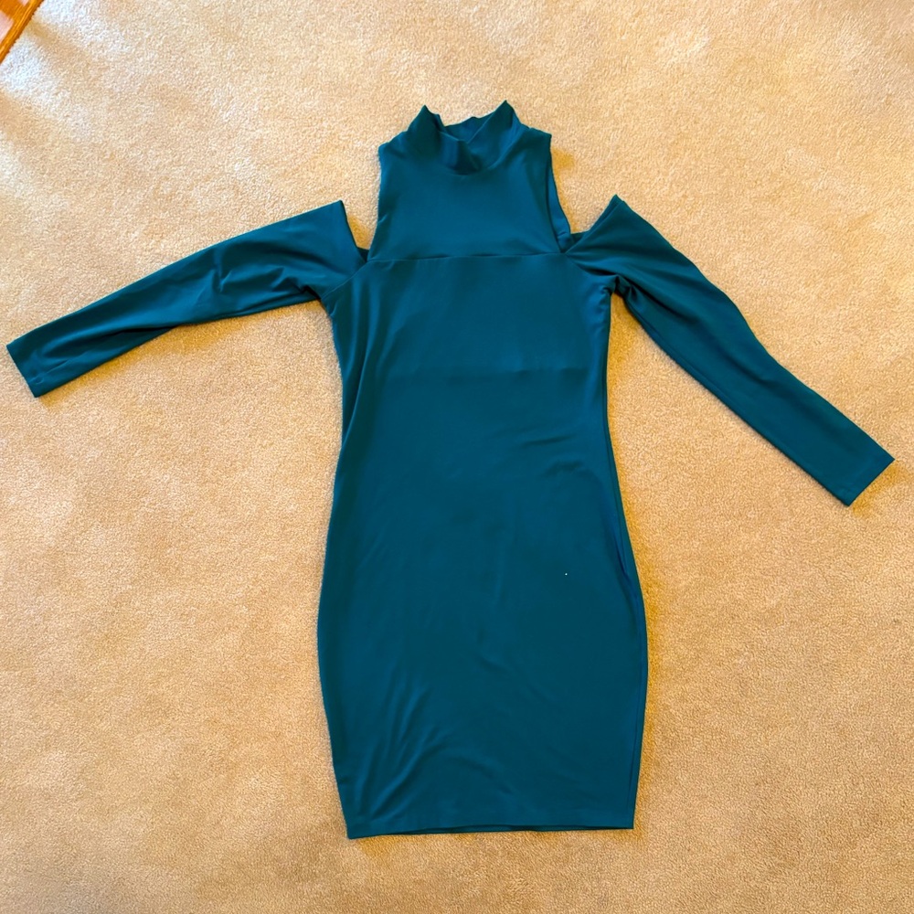 Susana Monaco  Cold Shoulder Sheath Dress Teal Green